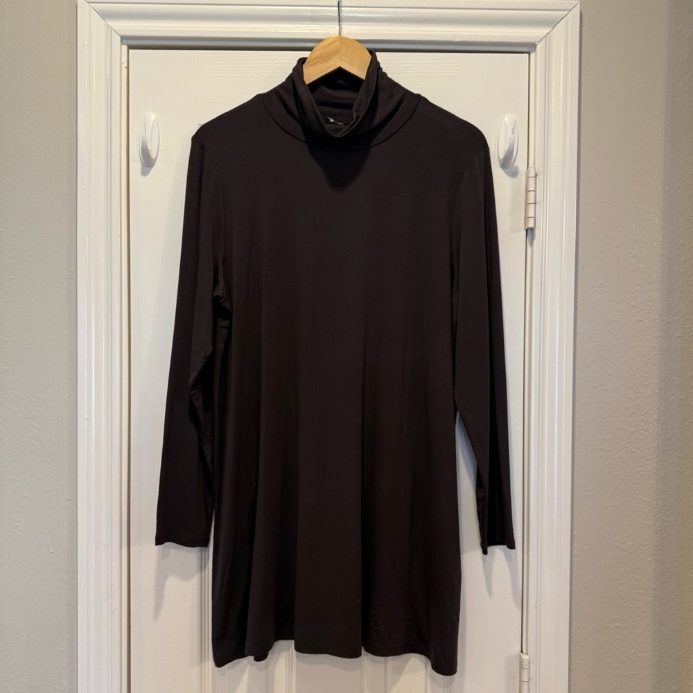 EILEEN FISHER Scrunch Neck Tunic Size Large Eggplant Purple Minimalist Lagenlook